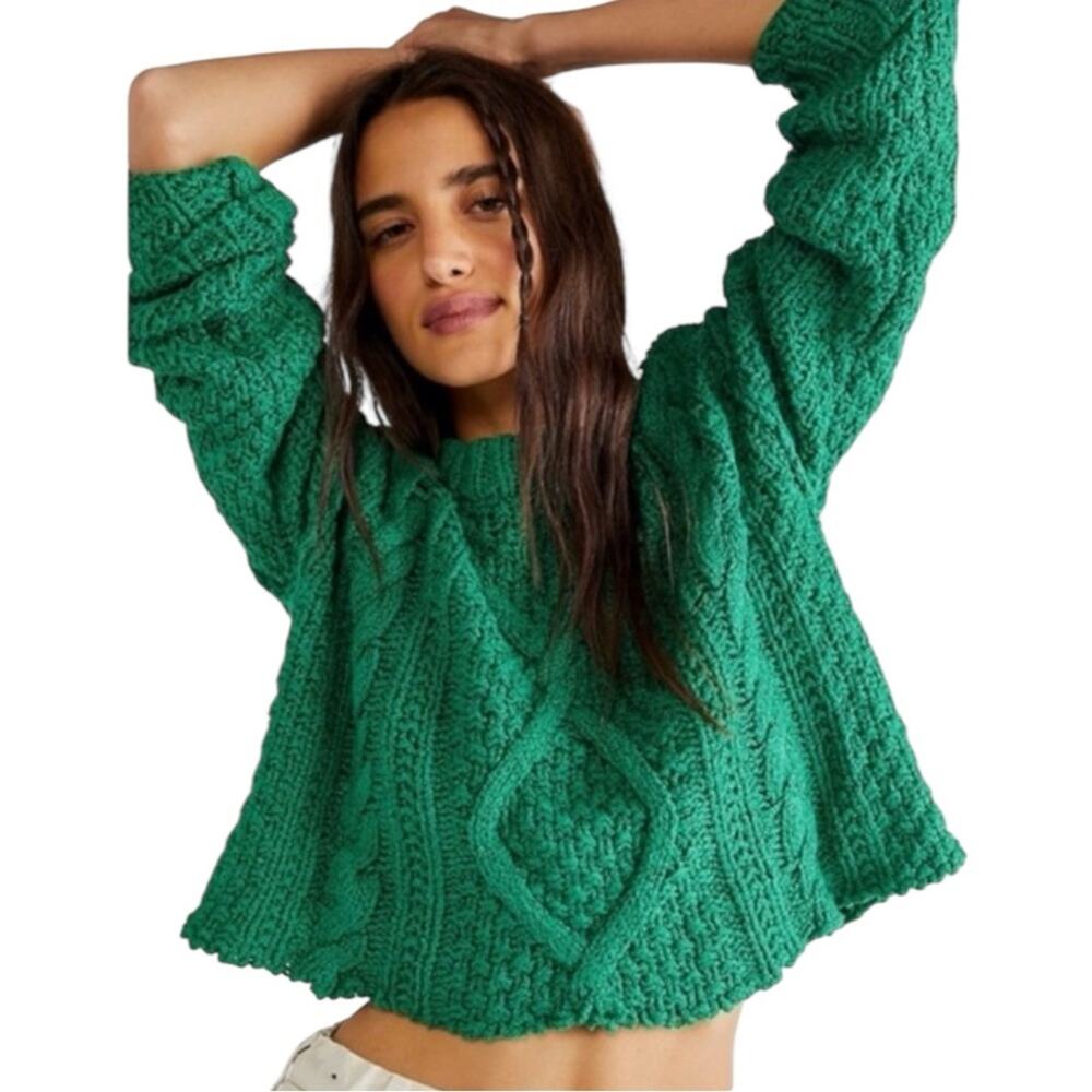 FREE PEOPLE Cutting Edge Cable Knit Sweater Green Size XS